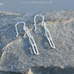 Sterling silver ear wires with 3 long oblong chains hanging